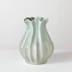 Hearth & Hand™ with Magnolia 9” Scalloped Pleated Ceramic Decorative Vase Blue